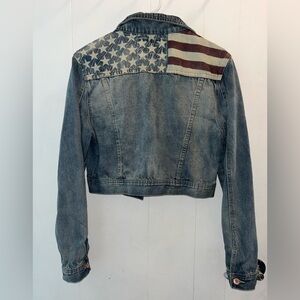 American Flag Cropped Denim Jacket Juniors Size XL  Jean Button Up 4th of July